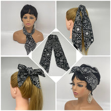 Load image into Gallery viewer, Niceroy Retro Multipurpose head neck scarf, black and white cotton scarf, vintage style scarf