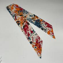 Load image into Gallery viewer, Niceroy Retro Multipurpose head neck scarf, cotton scarf, vintage style scarf, red blue orange off white paint splash fabric 60s style scarf