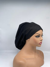 Load image into Gallery viewer, Niceroy BLACK EUROPE STYLE surgical scrub hat nursing caps cotton fabric hat with satin lining option