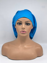 Load image into Gallery viewer, Niceroy Blue EUROPE STYLE surgical scrub hat nursing caps cotton fabric hat with satin lining option