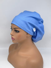 Load image into Gallery viewer, Niceroy Sky BLUE EUROPE STYLE surgical scrub hat nursing caps baby blue cotton fabric hat with satin lining option