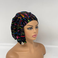 Load image into Gallery viewer, Satin LinedNiceroy Adjustable PONY SCRUB CAP, cotton fabric surgical scrub hat pony nursing caps and  for locs /Long Hair , ponycaps.