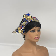 Load image into Gallery viewer, Niceroy Multipurpose Retro head neck scarf, cotton scarf, vintage style scarf, royal blue, pink, metallic gold 60s style scarf