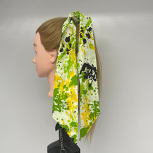 Load image into Gallery viewer, Niceroy Retro Multipurpose head neck scarf, cotton scarf, vintage style scarf, green, yellow, black, off white 60s style scarf paint splash