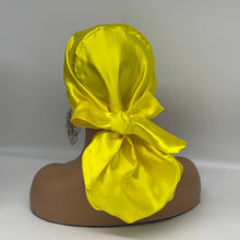 Load image into Gallery viewer, Niceroy Adjustable Yellow Satin SCRUB HAT CAP, nursing caps,  Pony hat for long hair, locs, braids