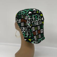 Load image into Gallery viewer, Niceroy surgical SCRUB HAT CAP,  Ankara Europe style nursing caps black green  African print fabric and satin lining option.