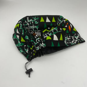 Niceroy surgical SCRUB HAT CAP,  Ankara Europe style nursing caps black green  African print fabric and satin lining option.