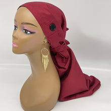 Load image into Gallery viewer, Adjustable Dread Locs and Long braids HAT Cap, Long pony style nursing caps made with maroon cotton fabric