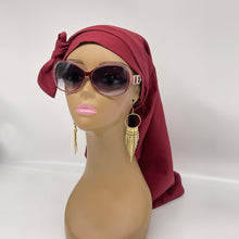 Load image into Gallery viewer, Adjustable Dread Locs and Long braids HAT Cap, Long pony style nursing caps made with maroon cotton fabric