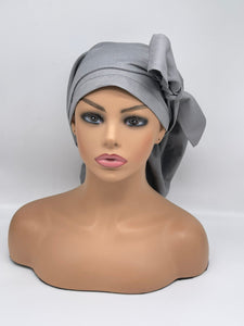 Adjustable PONY SCRUB CAP, solid gray cotton fabric surgical scrub hat pony nursing caps and satin lining option for locs /Long Hair