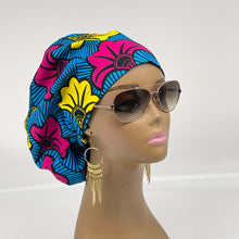 Load image into Gallery viewer, Niceroy surgical SCRUB HAT CAP,  Ankara Europe style nursing caps blue yellow pink African print fabric and satin lining option.