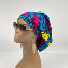 Load image into Gallery viewer, Niceroy surgical SCRUB HAT CAP,  Ankara Europe style nursing caps blue yellow pink African print fabric and satin lining option.