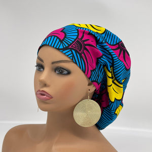 Niceroy surgical SCRUB HAT CAP,  Ankara Europe style nursing caps blue yellow pink African print fabric and satin lining option.