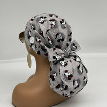 Load image into Gallery viewer, Adjustable PONYTAIL SCRUB CAP Mickey and Minnie Mouse cotton fabric surgical scrub hat nursing caps, satin lining option for long hair