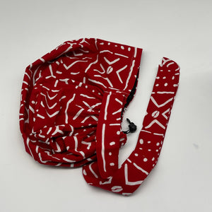 Adjustable PONY SCRUB CAP, Red and White Ankara cotton fabric surgical scrub hat pony nursing caps, satin lining option for locs/Long Hair