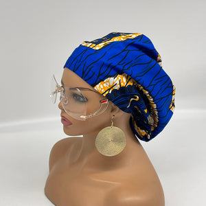 Niceroy surgical SCRUB HAT CAP,  Ankara Europe style nursing caps royal blue yellow cotton and satin lining option African Print NRSC56