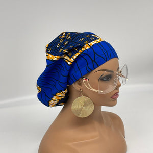 Niceroy surgical SCRUB HAT CAP,  Ankara Europe style nursing caps royal blue yellow cotton and satin lining option African Print NRSC56