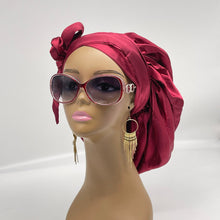 Load image into Gallery viewer, Reversible SATIN BONNET Head WRAP for healthy hair with edge wrap, pink and wine hair cover