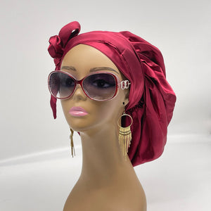 Reversible SATIN BONNET Head WRAP for healthy hair with edge wrap, pink and wine hair cover