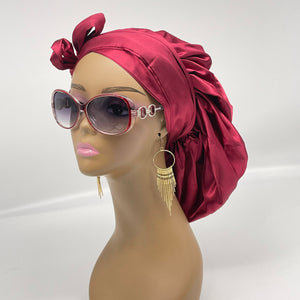 Reversible SATIN BONNET Head WRAP for healthy hair with edge wrap, pink and wine hair cover