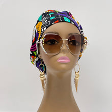 Load image into Gallery viewer, Surgical SCRUB HAT CAP,  Europe style geometric Ankara cotton print fabric Euro hat multicolored and satin lining option.