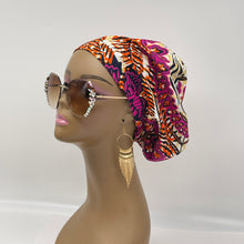 Load image into Gallery viewer, Surgical SCRUB HAT CAP,  Europe styles Ankara cotton print fabric pink maroon cream Euro hat and satin lining option.