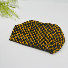 Load image into Gallery viewer, Surgical SCRUB HAT CAP,  Europe styles Ankara cotton print fabric maroon yellow black Euro hat and satin lining option.