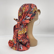Load image into Gallery viewer, Adjustable earth colors Dread Locs braids HAT Cap, Ankara pony nursing caps made with cotton fabric and satin lining option for Long Hair