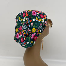 Load image into Gallery viewer, Surgical SCRUB HAT CAP,  Europe style mushroom daisy flowers cotton print fabric Euro hat multicolored floral satin lining option.