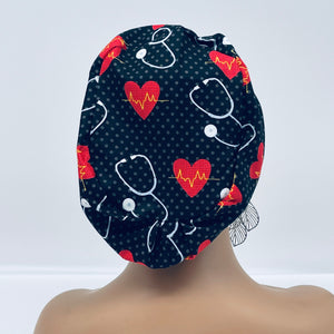 Satin Lined Niceroy surgical SCRUB CAP,  EKG stethoscope Cotton print Europe style surgical caps  medical hat