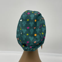 Load image into Gallery viewer, Surgical SCRUB HAT CAP, Green Europe style flowers cotton print fabric Black girls Euro hat multicolored floral satin lining option.
