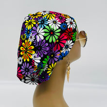 Load image into Gallery viewer, Adjustable surgical OR SCRUB CAP, Multicolored Flowers Europe style Summer nursing caps  and satin lining option.