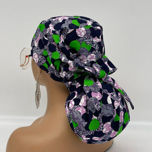 Adjustable Satin Lined PONY SCRUB CAP, Green Purple Black Ankara cotton fabric surgical scrub hat ponytail nursing caps for locs/Long Hair