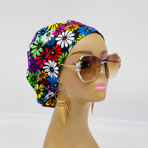 Adjustable surgical OR SCRUB CAP, Multicolored Flowers Europe style Summer nursing caps  and satin lining option.