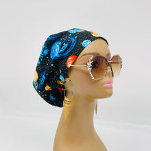 Load image into Gallery viewer, Adjustable surgical OR SCRUB CAP, Solar System night sky Europe style Summer nursing caps  and satin lining option.