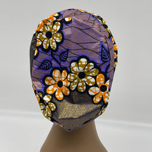 Load image into Gallery viewer, Adjustable surgical OR SCRUB CAP, purple yellow metallic gold Europe style Summer nursing caps  and satin lining option.