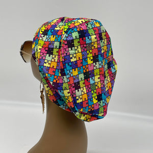 Autism awareness surgical OR SCRUB CAP, Europe style Summer nursing caps  and satin lining option.