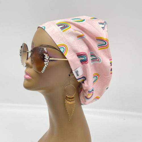 Satin Lined Adjustable surgical OR SCRUB CAP, pink rainbow Europe style Summer nursing caps  .