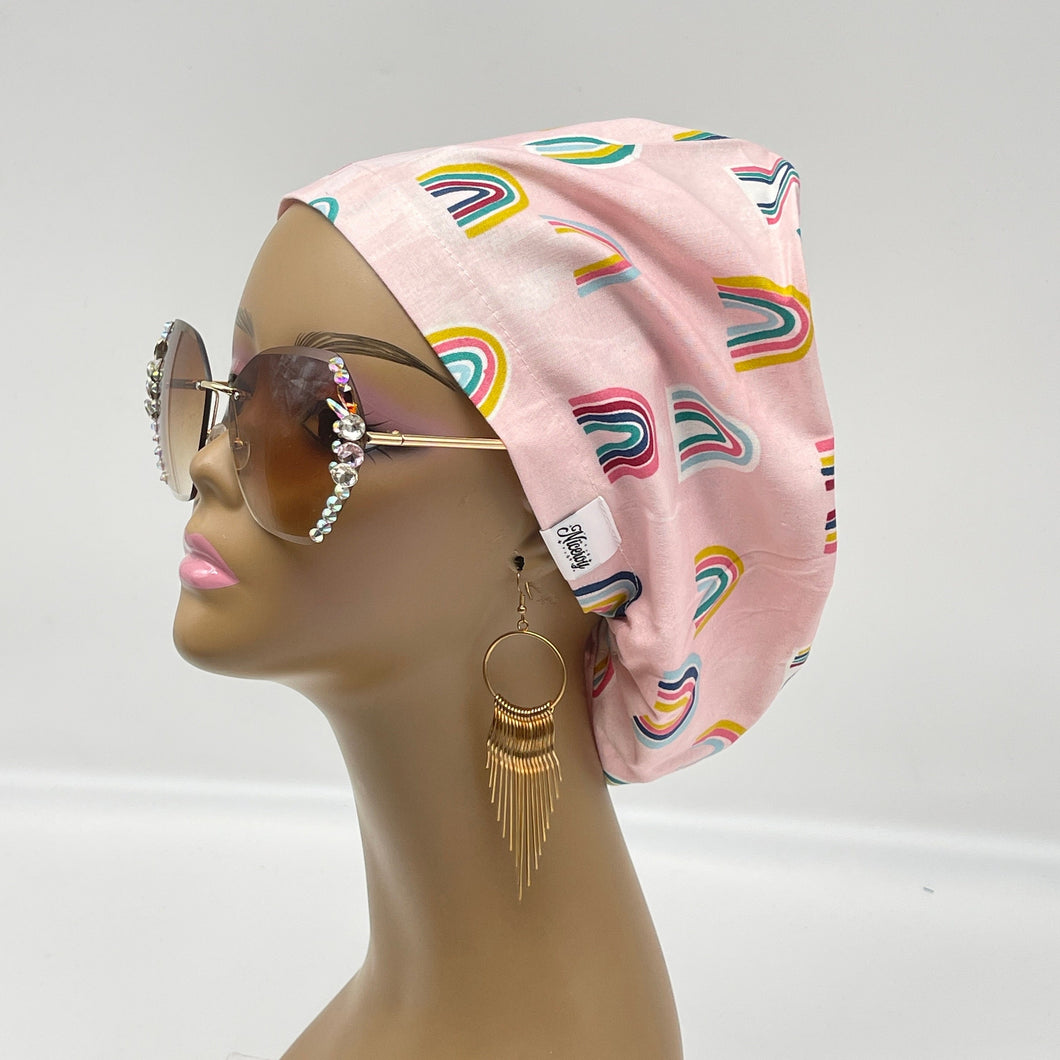 Adjustable surgical OR SCRUB CAP, pink rainbow Europe style Summer nursing caps  and satin lining option.
