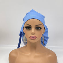 Load image into Gallery viewer, Adjustable 2XL JUMBO PONY SCRUB Cap, Baby Blue Berry Milk cotton surgical nursing hat satin lining option for Extra long/thick Hair/Locs