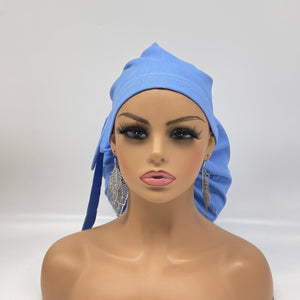 Adjustable 2XL JUMBO PONY SCRUB Cap, Baby Blue Berry Milk cotton surgical nursing hat satin lining option for Extra long/thick Hair/Locs