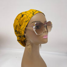 Load image into Gallery viewer, Niceroy surgical SCRUB HAT CAP,  Ankara Europe style nursing cap yellow teal black African print fabric and satin lining option.