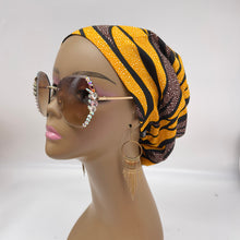 Load image into Gallery viewer, Niceroy surgical SCRUB HAT CAP,  Ankara Europe style nursing cap yellow brown black African print fabric and satin lining option.