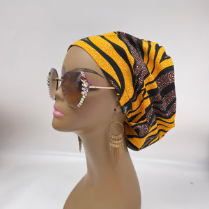 Niceroy surgical SCRUB HAT CAP,  Ankara Europe style nursing cap yellow brown black African print fabric and satin lining option.