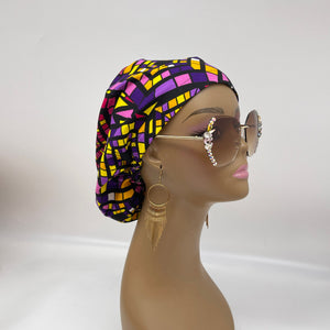 Niceroy surgical SCRUB HAT CAP,  Ankara Europe style pink purple black yellow colorful African print fabric and satin lining option.