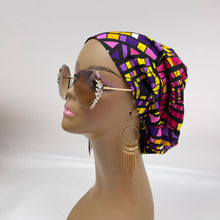 Load image into Gallery viewer, Niceroy surgical SCRUB HAT CAP,  Ankara Europe style pink purple black yellow colorful African print fabric and satin lining option.