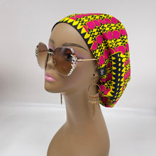 Load image into Gallery viewer, Niceroy surgical SCRUB HAT CAP,  Ankara Europe style pink black yellow colorful African print fabric and satin lining option.