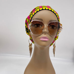 Niceroy surgical SCRUB HAT CAP,  Ankara Europe style pink black yellow colorful African print fabric and satin lining option.