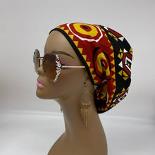 Load image into Gallery viewer, Niceroy surgical SCRUB HAT Cap, colorful Ankara Europe style, black, yellow wine African print fabric and satin lining option.