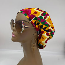 Load image into Gallery viewer, Niceroy surgical SCRUB HAT CAP,  Ankara Europe style pink cream black yellow white Kente African print fabric and satin lining option.